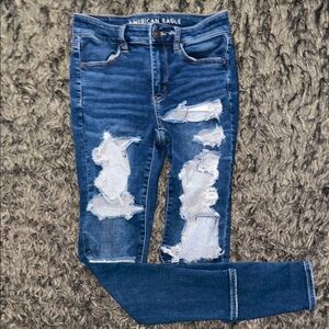 American Eagle Outfitters Blue Distressed Ankle Jeans
